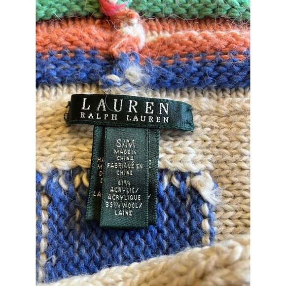 Lauren Ralph Lauren Knit Cardigan Sweater Shawl Wool Western Aztec Size S/M - Picture 7 of 10